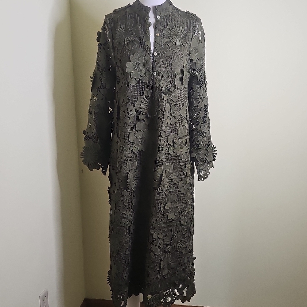 Dark Green Floral Lace dress